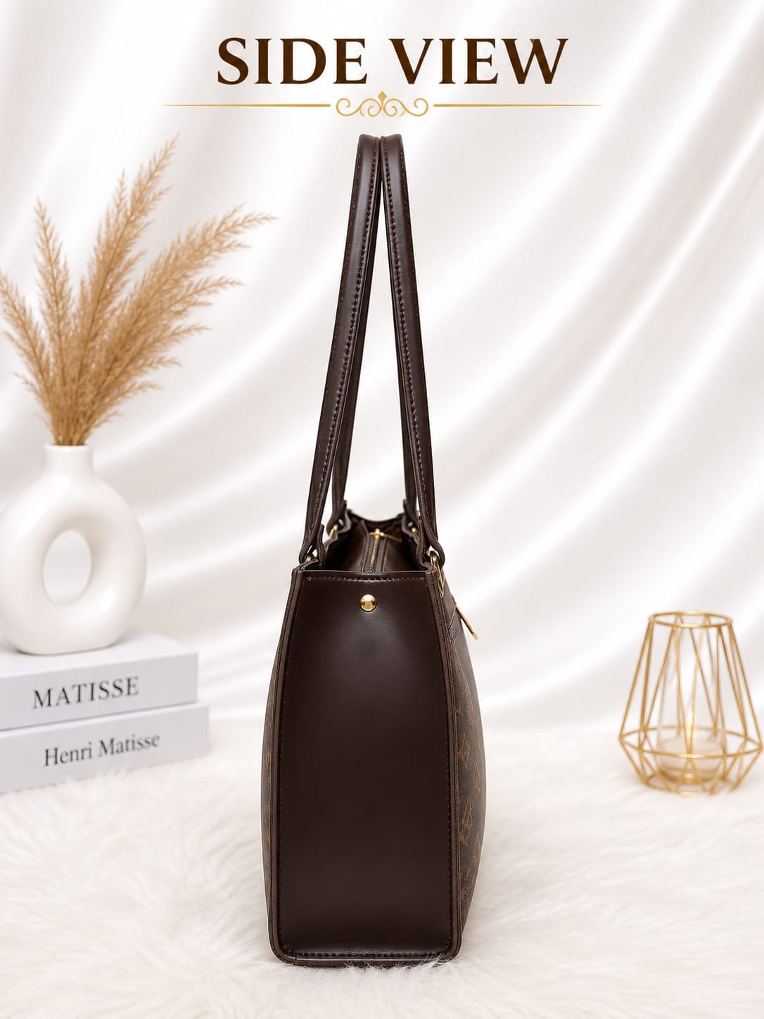 Brown Monogram Luxury Tote Bag With Bow Detail