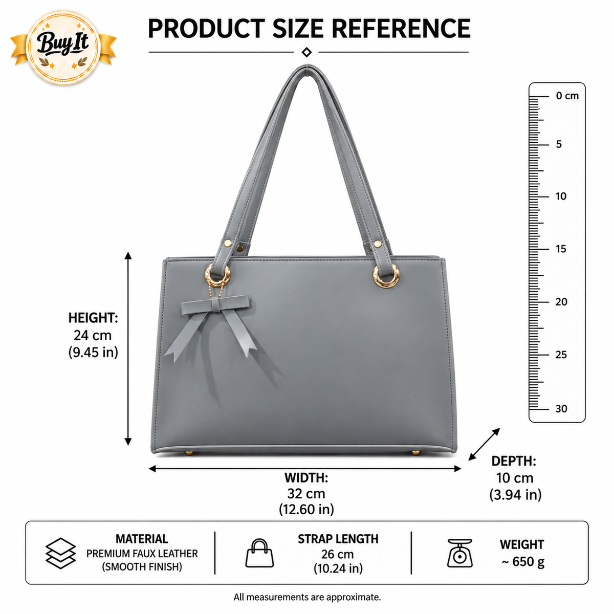 Elegant Grey Bow Detail Tote Bag