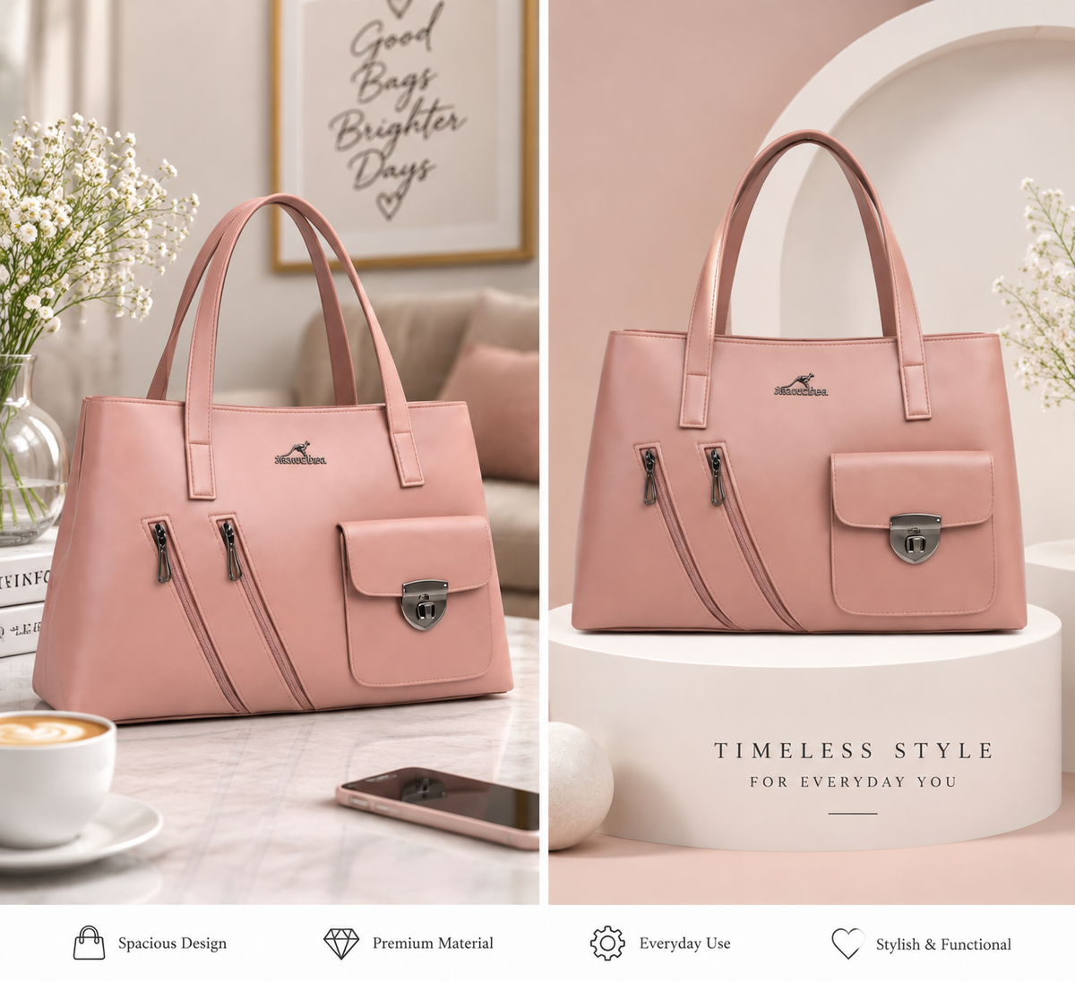 Elegant Pink Tote Bag For Everyday Style