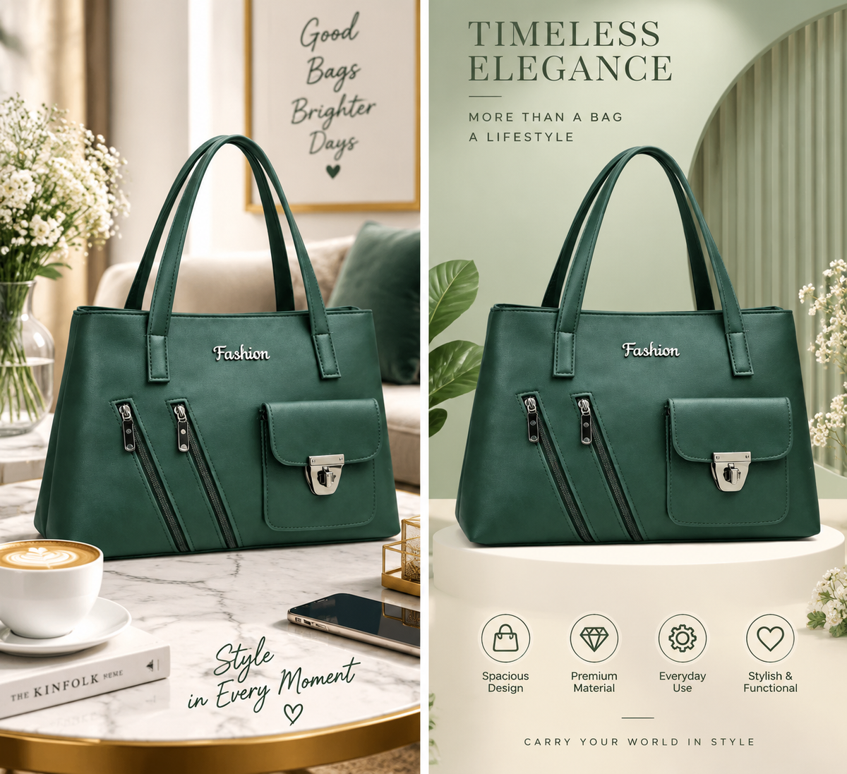 Emerald Green Fashion Tote Bag