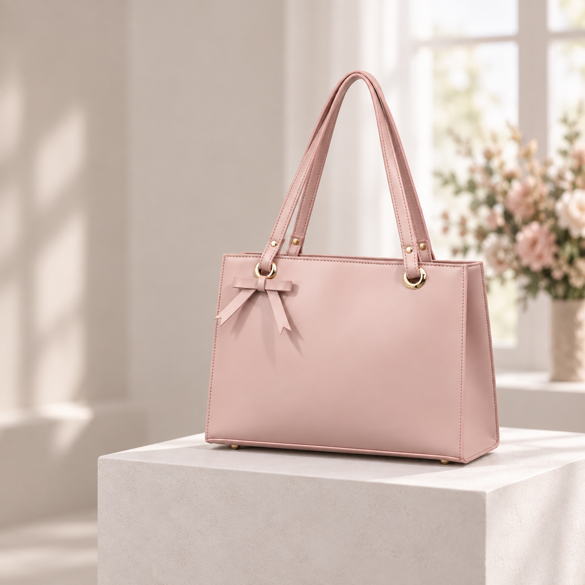 Blush Pink Bow Detail Tote Bag