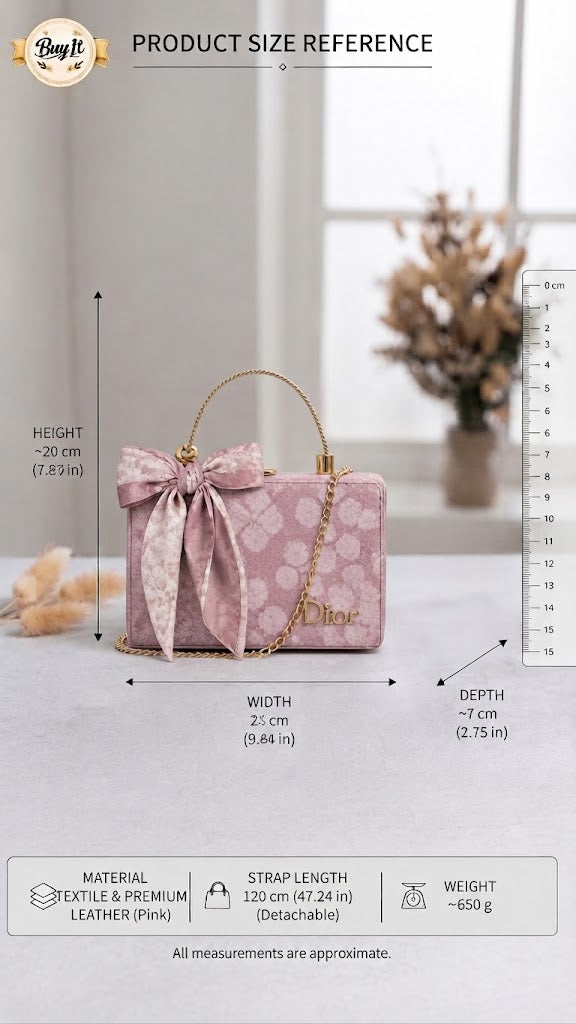 Chic Blush Pink Monogram Flap Top-Handle Bag with Scarf Bow & Gold Chain Accent