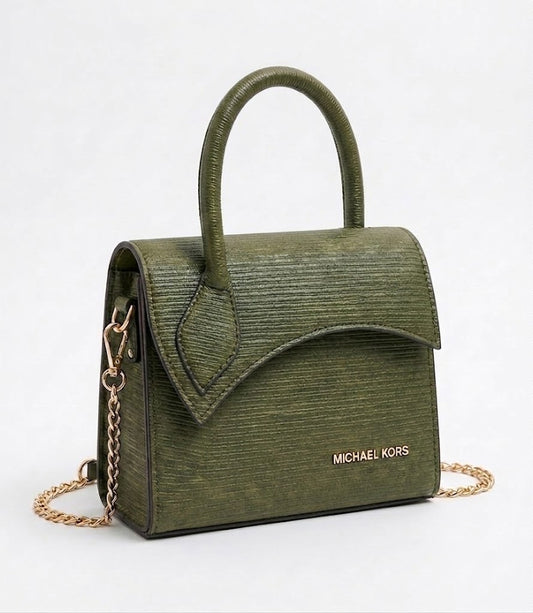 MICHAEL KORS Textured Rexine Satchel & Flap Shoulder Bag – Olive Green