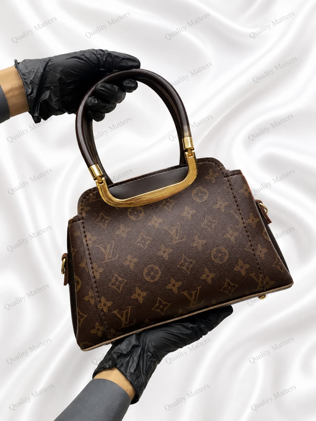 Brown Monogram Mini Handbag With Gold Handle