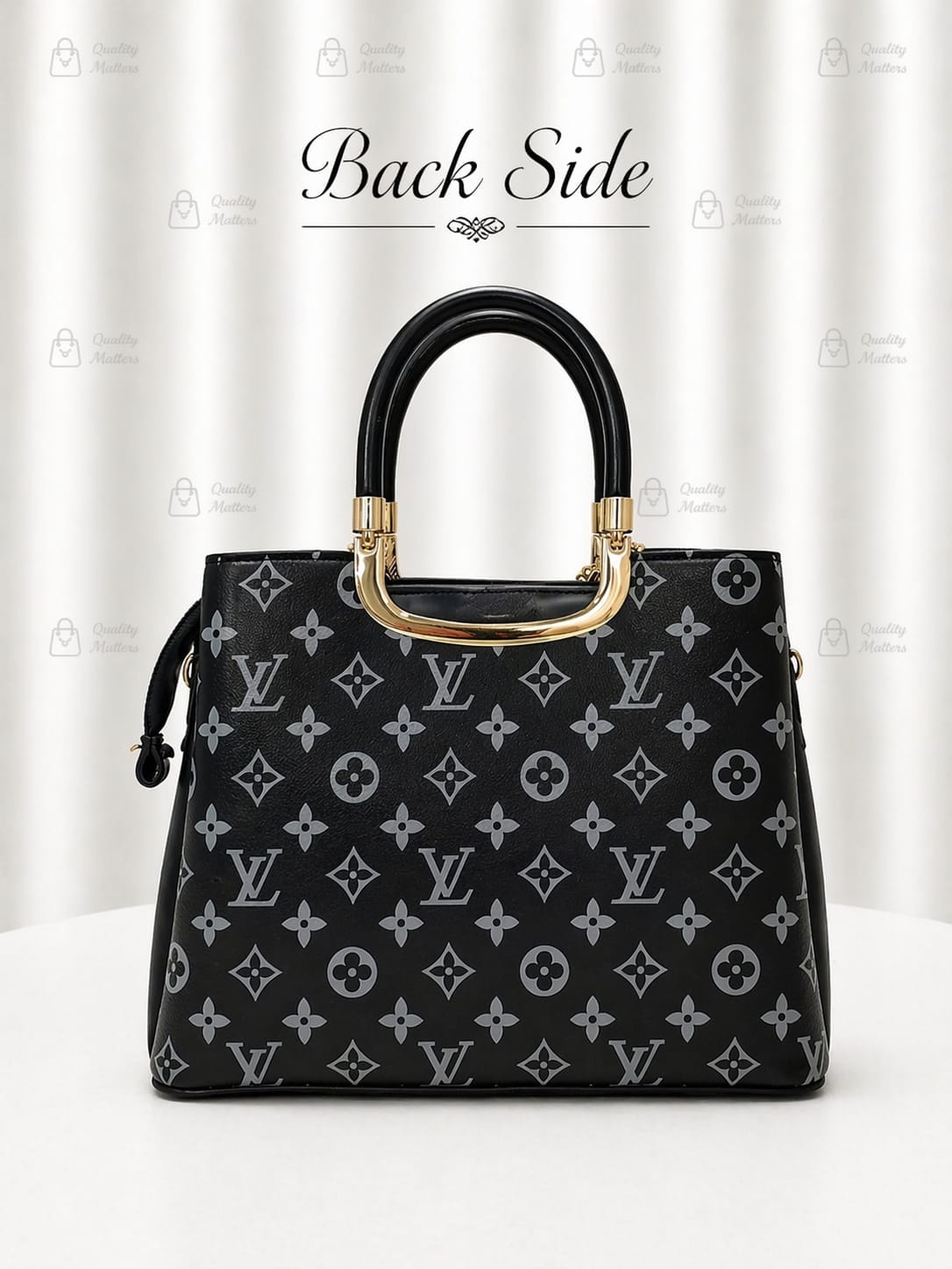 Black Luxury Monogram Handbag With Gold Handle