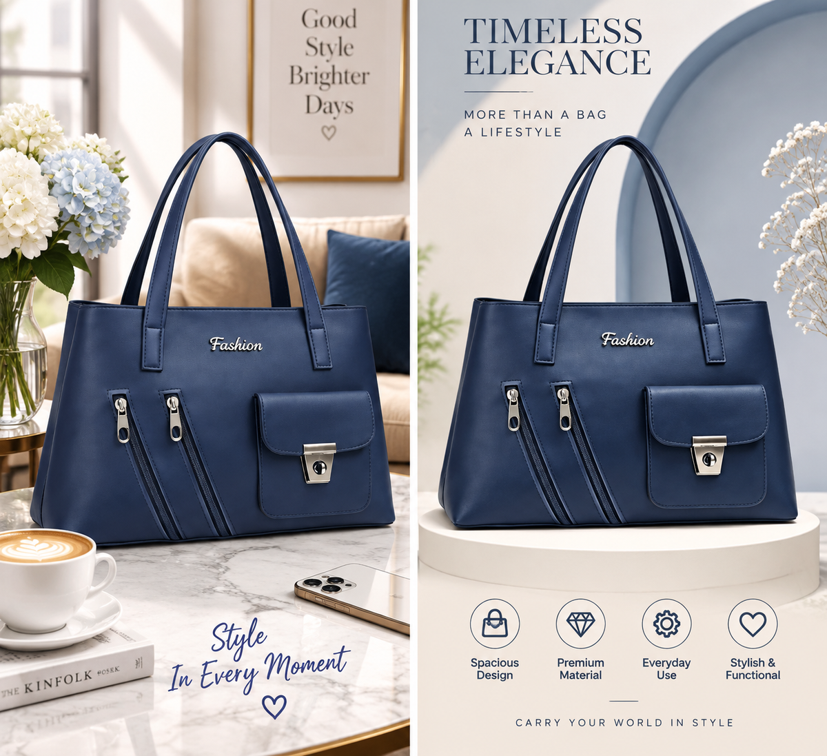 Elegant Navy Blue Handbag For Modern Women