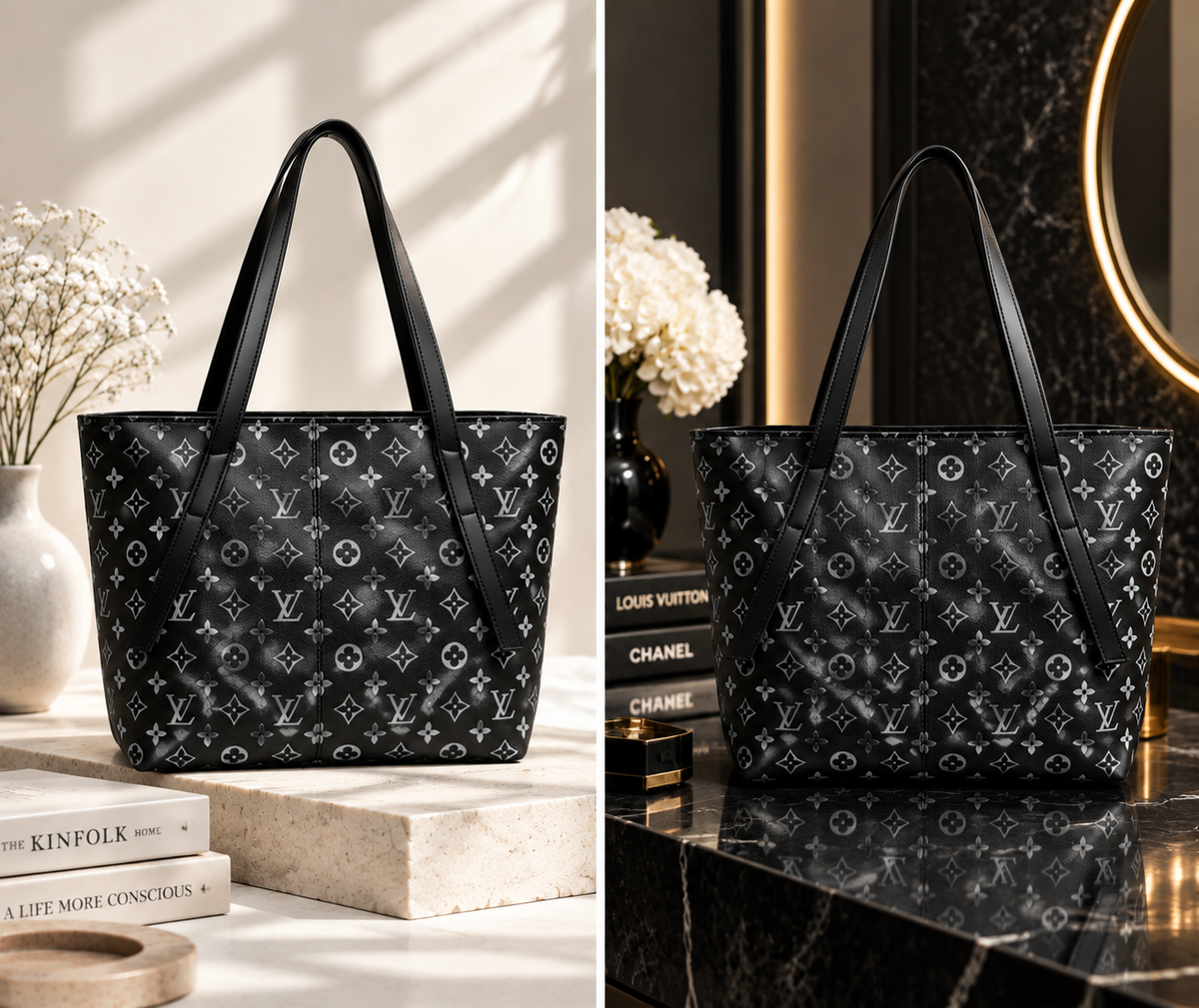 Black Monogram Tote Bag Luxury Collection