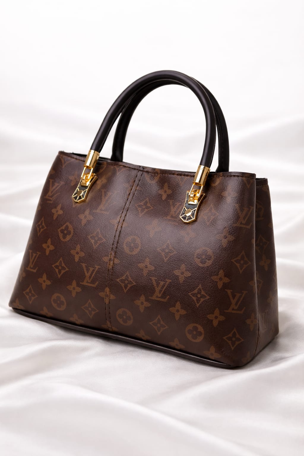 Elegant Brown Monogram Handbag With Gold Hardware