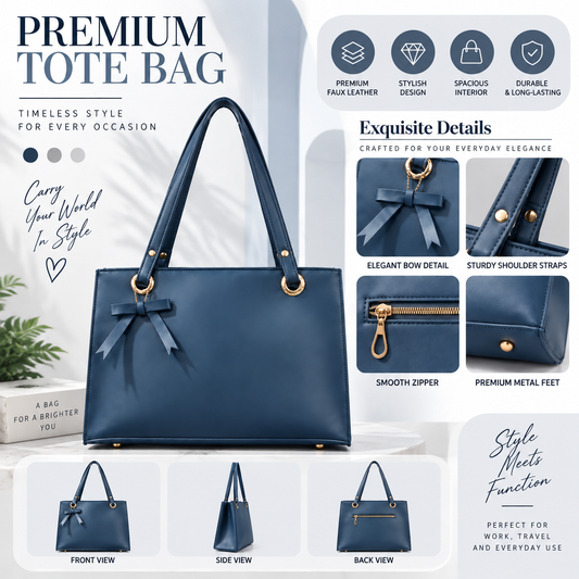 Premium Navy Blue Tote Bag | Elegant Everyday Handbag