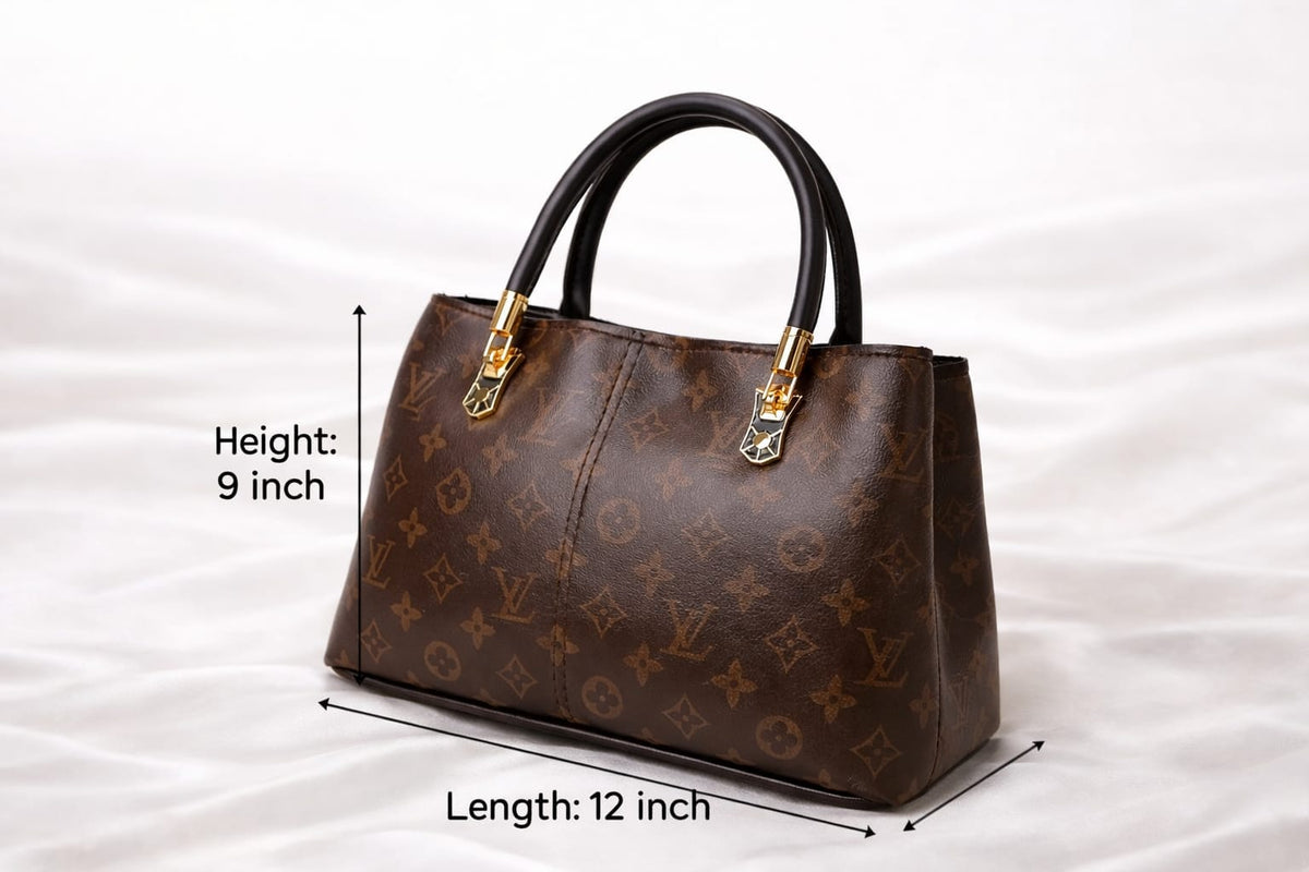 Elegant Brown Monogram Handbag With Gold Hardware