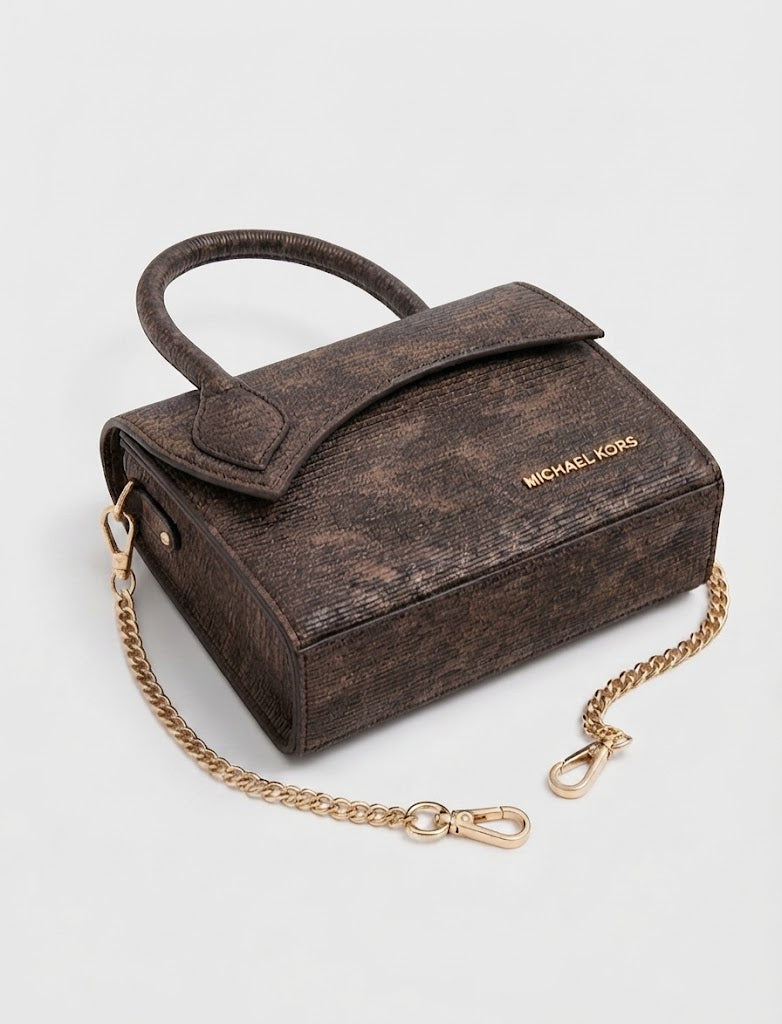 Textured Espresso Flap Shoulder Bag