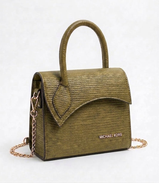 MICHAEL KORS Textured Rexine Satchel & Flap Shoulder Bag – Forest Emerald