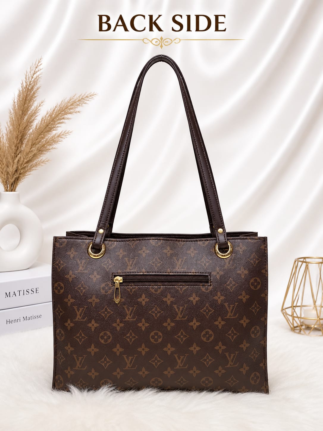 Brown Monogram Luxury Tote Bag With Bow Detail