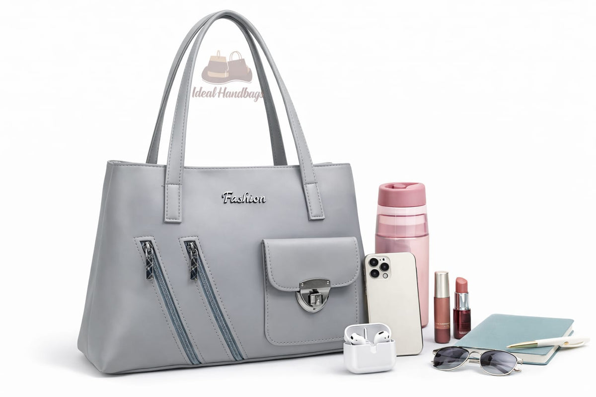 Classic Grey Tote Handbag With Modern Style