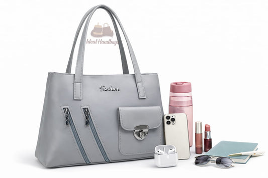 Classic Grey Tote Handbag With Modern Style