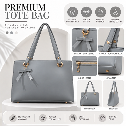 Elegant Grey Bow Detail Tote Bag