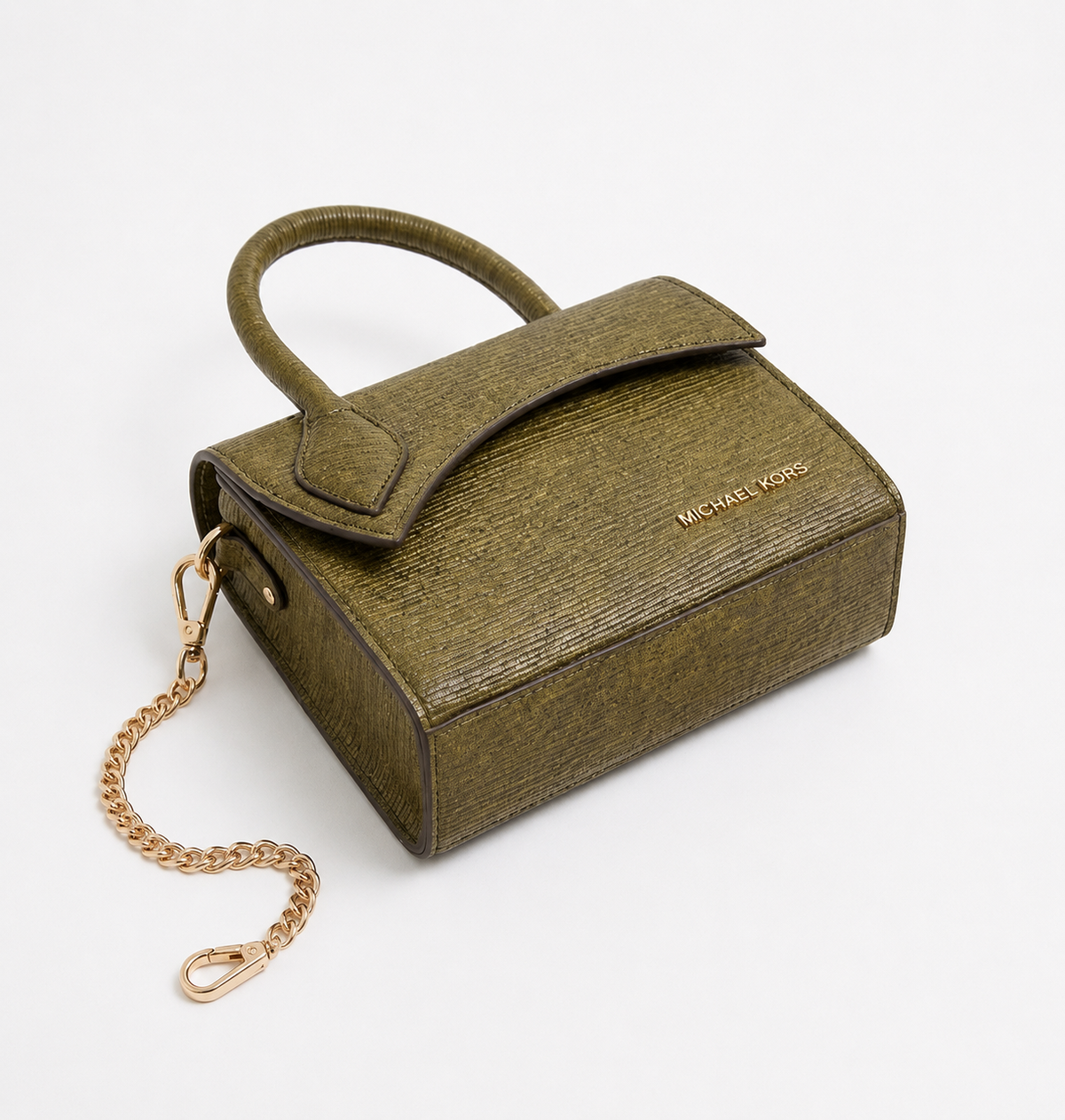 MICHAEL KORS Textured Rexine Satchel & Flap Shoulder Bag – Forest Emerald
