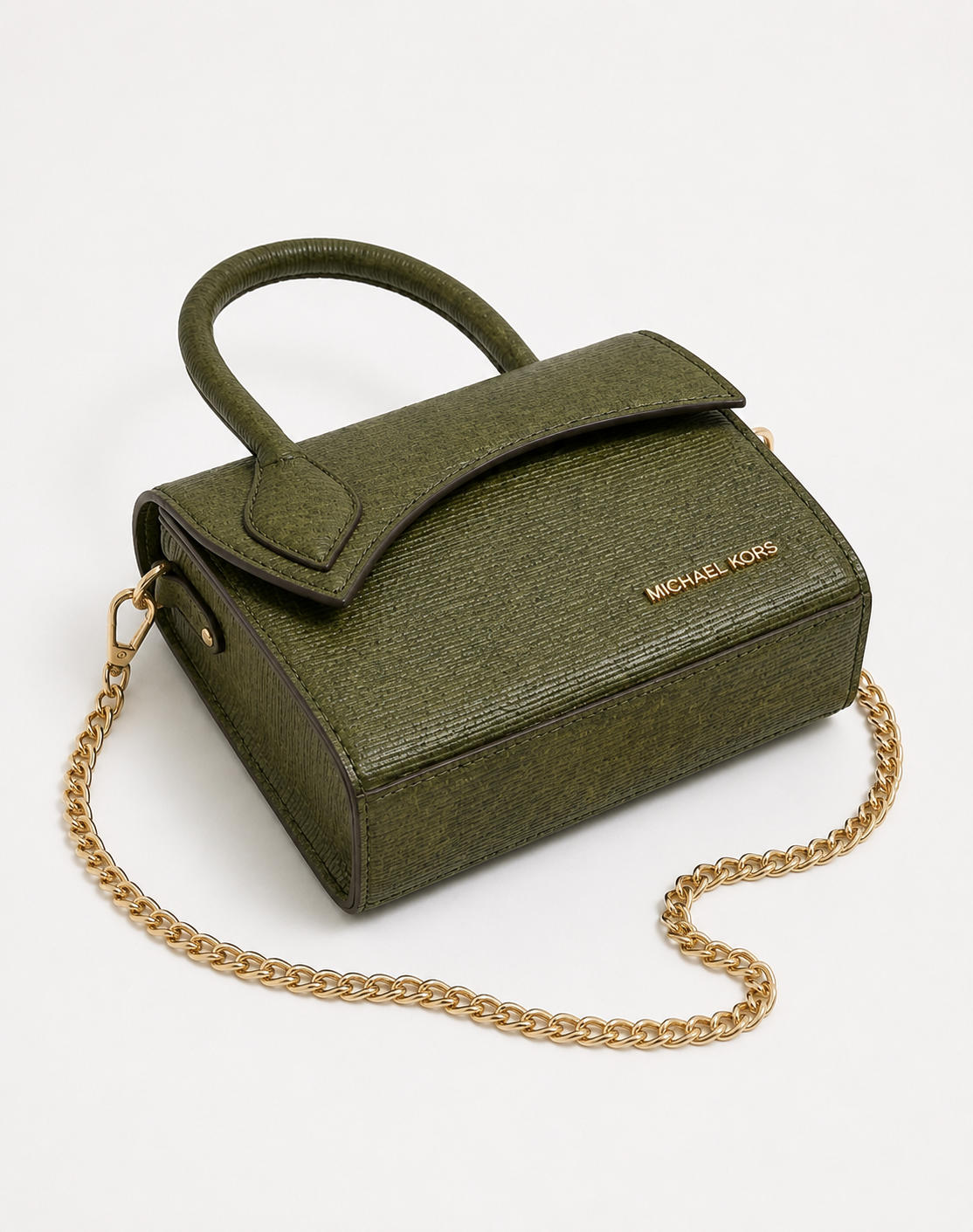 MICHAEL KORS Textured Rexine Satchel & Flap Shoulder Bag – Olive Green
