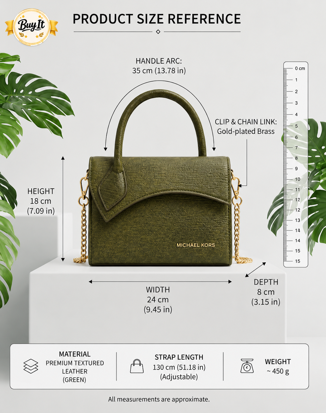 MICHAEL KORS Textured Rexine Satchel & Flap Shoulder Bag – Olive Green
