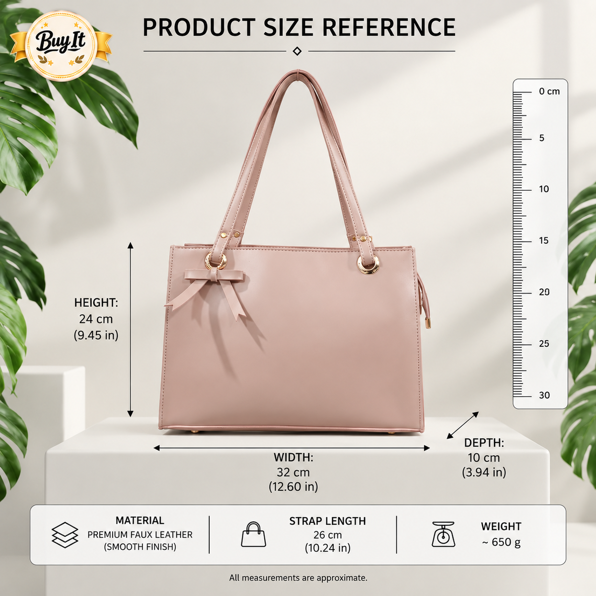 Blush Pink Bow Detail Tote Bag