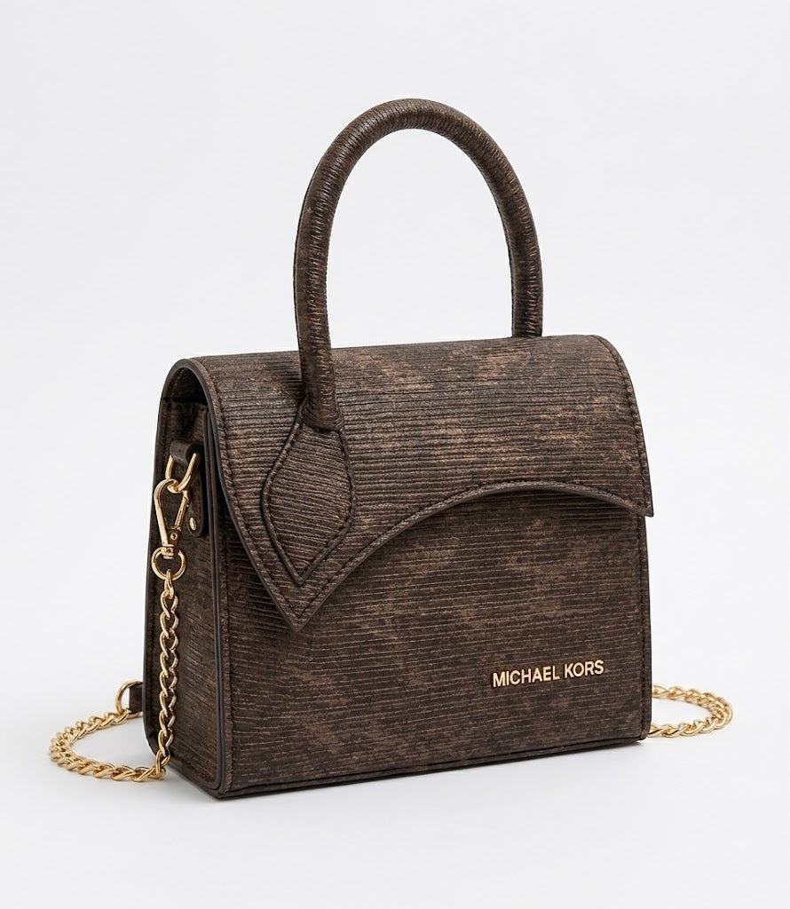 Textured Espresso Flap Shoulder Bag