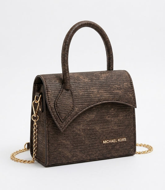 Textured Espresso Flap Shoulder Bag