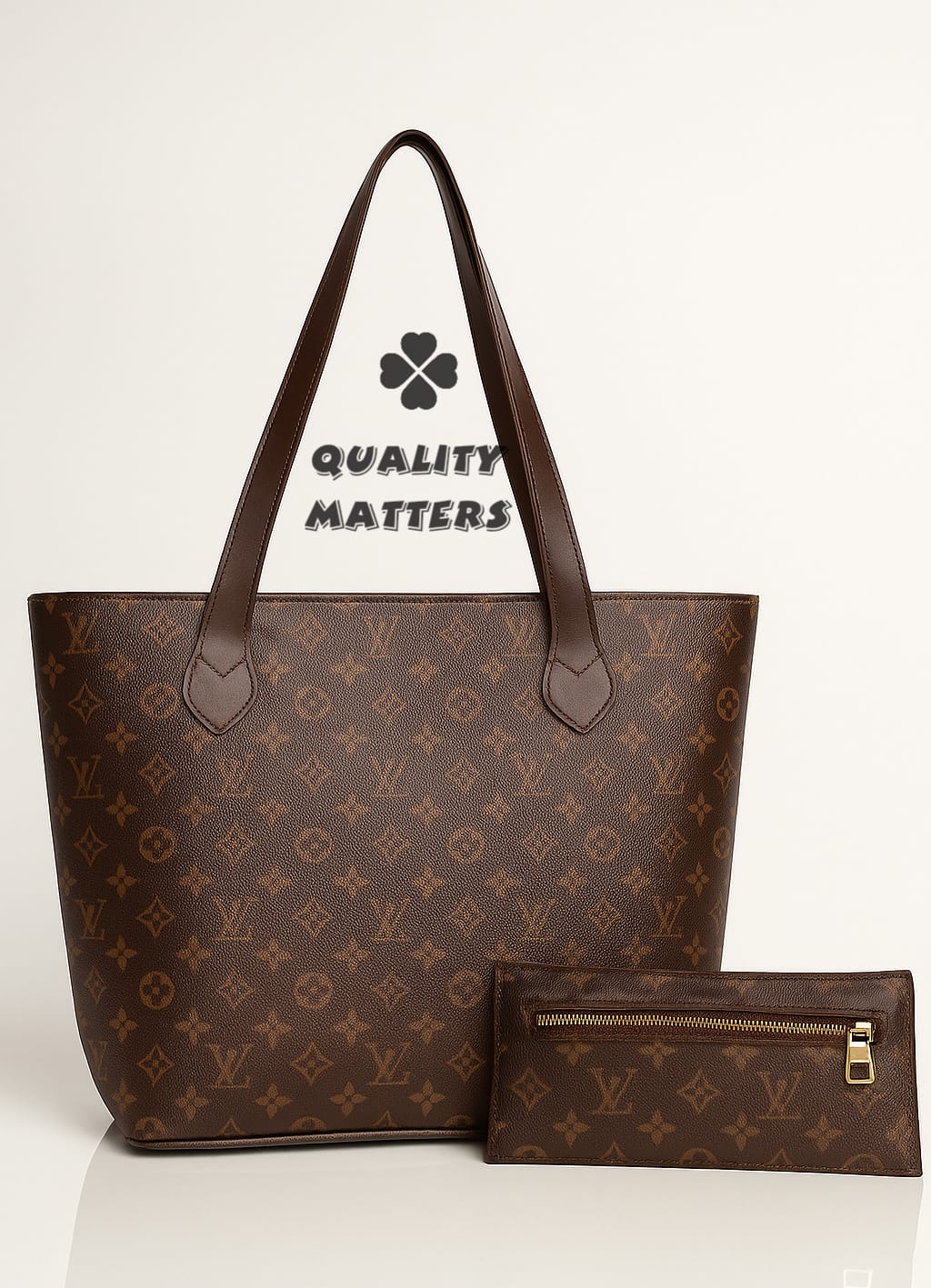Brown Monogram Tote Bag With Matching Pouch