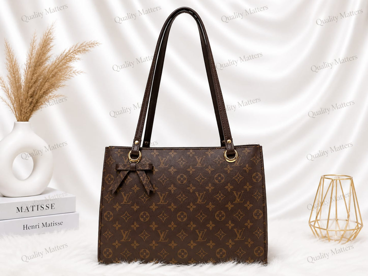 Brown Monogram Luxury Tote Bag With Bow Detail