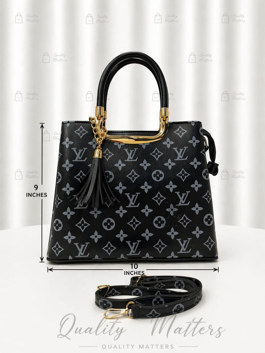 Black Luxury Monogram Handbag With Gold Handle
