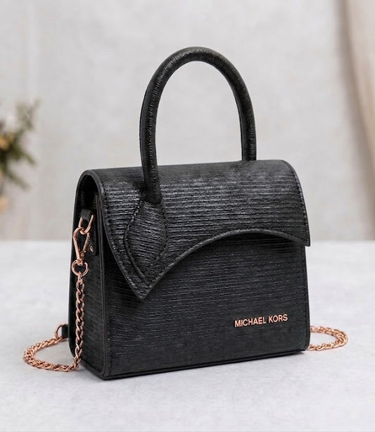 Noir Rexine Textured Asymmetric Top Handle Bag